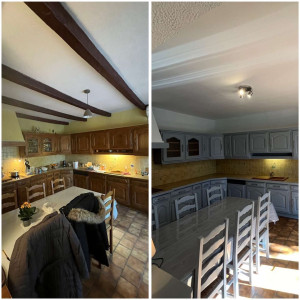 Photo de galerie - Rénovation de la cuisine, murs,plafonds,et meuble pour rajeunir la cuisine,avant et après 