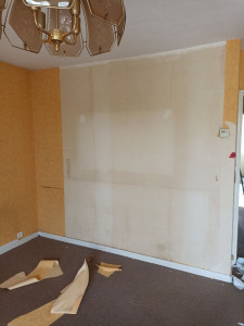 Photo de galerie - Enlèvement de tapisserie avant remise en état du fond et mise en peinture 