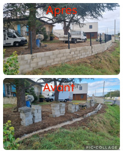 Photo de galerie - Réalisation d'une fondation béton, avec Bâtisse de mur sur une hauteur de 60cm, et pose d'une clôture rigide sur 103mm.
