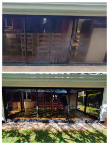 Photo de galerie - Remise en état de vitrerie
Avant / Après 
Nettoyage complet de baies vitrées avec calcaire incrusté depuis plus d’un an.
Intervention réalisée avec techniques professionnelles pour éliminer les dépôts minéraux et redonner toute la transparence au verre.