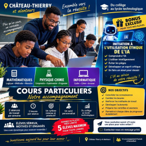 Photo de galerie - ? Cours particuliers – Maths, Physique-Chimie & Informatique

? Titulaire d’un Master en Infrastructure Cloud, je propose des cours personnalisés du collège au lycée.

? Château-Thierry et alentours
? À domicile ou à distance
? Compréhension, exercic