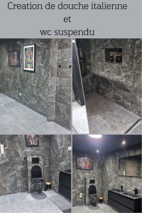 Photo de galerie - Installation d’une douche italienne pose carrelage sol et mur rénovation complète de la salle d’eau.