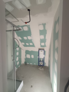 Photo de galerie - Pose de placo avec bande a joint + aménagement de salle de bain