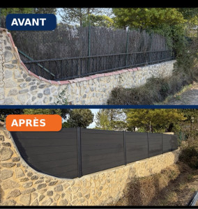 Photo de galerie - Changement de clôture de jardin sur muret, et arrasement du muret avec semelle mortier fibré. 