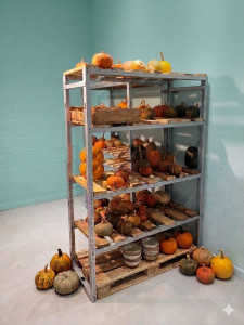 Photo de galerie - Réalisation d'étagères de cave sur mesure.
Structure métal & bois ajouré pour une aération maximale.
Robuste et idéal pour vos légumes & conserves ou autres...