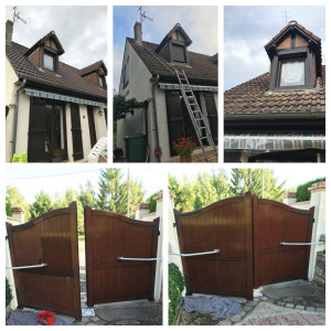 Photo de galerie - Rénovations extérieures :
- Démoussage toiture
- Lasures ( portails, volets, poutres, dessous de toit...)
- Mise en peinture ( portails, volets, poutres, dessous de toit..)
-Ravalement de façade