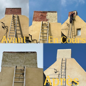 Photo de galerie - Recouvrement une cheminée en brique fragilisé qui sera renforcé par un enduit de recouvrement