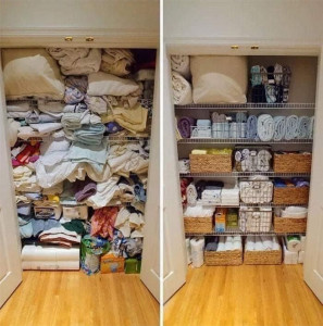 Photo de galerie - Tri et organisation du linge de maison pour un rangement pratique, propre et facile à utiliser.