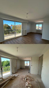 Photo de galerie - Rénovation du sol au plafond pour ce salon-séjour ! 