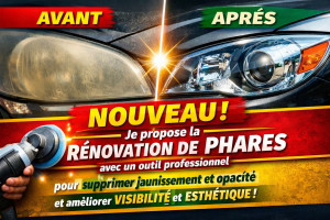Photo de galerie - ? Nouveau ! Je propose la rénovation de phares avec un outil professionnel pour supprimer jaunissement et opacité et améliorer visibilité et esthétique.