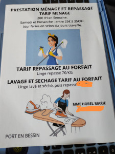 Photo de galerie - Pour le linge a convenir ensemble pour le forfait 
ménage aussi au forfait au lieu a heur . 
tout dépend de plein chose. 
CESU vous avais le droit au crédit impôt immédiat. 