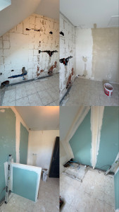 Photo de galerie - Placo+reprise de mur au plâtre+ratissage complet pour rénovation salle de bain 