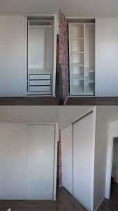Photo de galerie - * Création de la structure du dressing en plaques de plâtre (placo)-     Conception et aménagement intérieur du dressing sur mesure-  Pose de portes coulissantes -     Réalisation des finitions (bandes, enduits et ajustements).