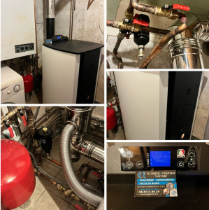 Photo de galerie - Installation poêle à granulés étanche sur chauffage central couplé à une chaudière gaz 