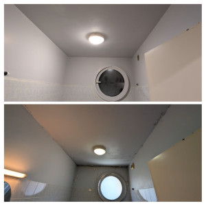 Photo de galerie - Un gros problème d'évacuation d'humidité était présent dans la salle de bain. 
Après avoir examiné, poncer protège reprendre l'humidité et réparer la pièce, un coup de nouveau est la meilleure chose pour passer un bon été ! 