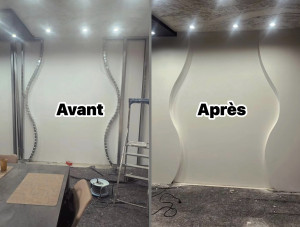 Photo de galerie - Création d’un mur décoratif en plaques de plâtre (placo)