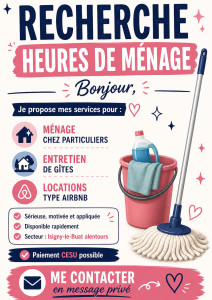 Photo de galerie - Bonjour Aide ménagère sérieuse et disponible – Travail soigné expérience dans les Airbnb cherche ménage avranches et alentours Paiement cesu possible