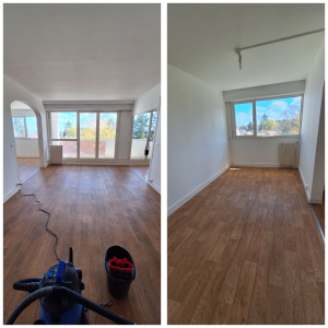 Photo de galerie - Rénovation séjour décollement papier peint pose de la toile de verre et 1 sous-couche et 2 couches de peinture 