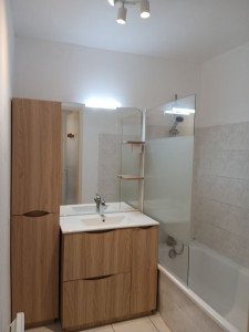 Photo de galerie - Montage et pose meubles salle de bain a
vec   plus miroir et paroie de douche 