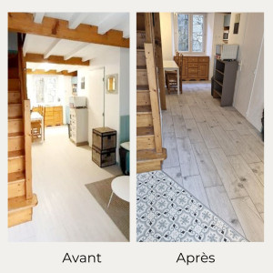 Photo de galerie - Pose carrelage dans appartement de montagne avec lino fort poinçonnement à l'entrée