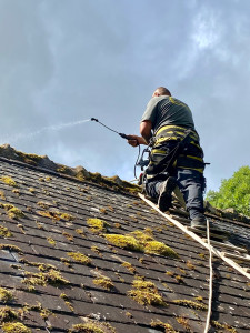 Photo de galerie - Démoussage toiture / travaux sur corde