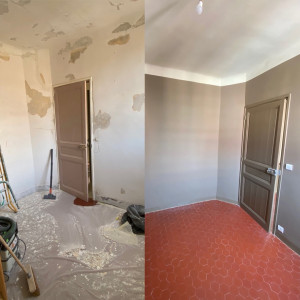 Photo de galerie - Le hall d’entrée d’un client pose de tomette + peinture 