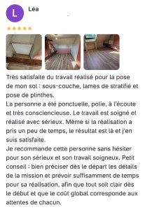 Photo de galerie - Pose de sous couche, stratifié + plinthes.