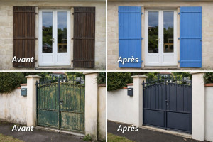 Photo de galerie - Peinture et remise en état de volets, portail et muret extérieur.
Préparation des supports, décapage/nettoyage si nécessaire, puis application d’une peinture adaptée pour un rendu propre, durable et esthétique.