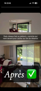 Photo de galerie - Pose de rail rideaux + corniche