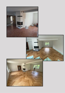 Photo de galerie - Réalisation du parquet de Leroy Merlin en pose bâton rompu. 