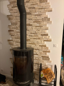 Photo de galerie - Installation poêle a bois + pierres de parement
