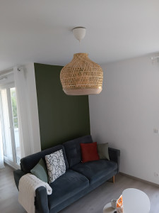 Photo de galerie - Peinture du mur avec la couleur choisie par le client et installation du luminaire