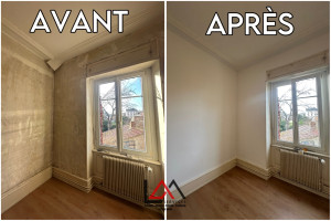 Photo de galerie - Transformation réussie ! Nous avons rénové cette chambre : enduit, ponçage, et une préparation impeccable pour la peinture. ?✨