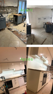 Photo de galerie - Réparation mur finition et carrelage sol  , pose cuisine complète plus led  