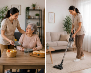 Photo de galerie - Photo illustrant l’aide à domicile et les services de ménage : accompagnement des personnes, entretien de la maison et nettoyage des espaces de vie. Sérieuse, attentive et disponible pour aider au quotidien.