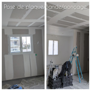 Photo de galerie - Pose de plaque, enduit,bande, ponçage 