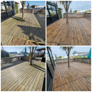 Photo de galerie - Décapage et traitement de terrasse bois.