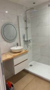 Photo de galerie - Pose et raccordement meuble vasque, bac à douche, mitigeur et paroi 