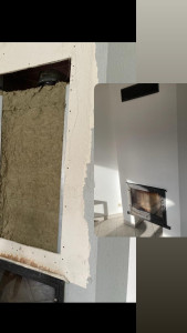 Photo de galerie - Rattrapage troue cheminer,pose de toile de verre et mise en peinture 