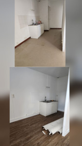 Photo de galerie - Avant/après  pose lino et rafraîchissement murs et plafond de la cuisine 