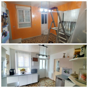 Photo de galerie - Rafraîchissement (peinture) et pose d'éléments sous plan dans une cuisine.