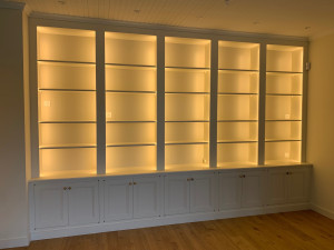 Photo de galerie - - Réalisation d’une bibliothèque sur mesure avec LED intégrée 