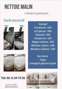 Photo de galerie - Je vous propose  aussi nettoyage canapé,fauteuil,sièges voiture.
voir flyer. 