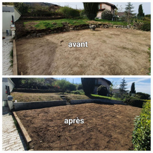 Photo de galerie - Pose muret sur 3 parpaing et retourner la terre + semence en gazon 