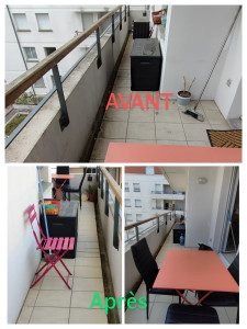 Photo de galerie - Nettoyage en profondeur du balcon comprenant :

le frottage et le nettoyage complet du sol,

l’élimination des saletés et traces incrustées,
ainsi qu’une remise en état générale pour rendre le balcon propre et agréable.

JL Nettoyage et Services