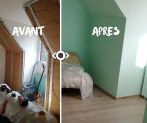 Photo de galerie - Pose de placo 
isolation laine de verre 
bande a joint 
enduit poncage et mise en peinture 