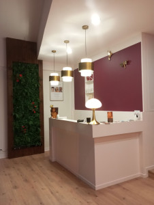 Photo de galerie - -réalisation d'un comptoir en placo avec enduit et peinture 
- réalisation d'un mur végétale avec finition en bois 
-réalisation de l'installation électrique 
- création d’une niche en placo avec étagère et peinture 
- peinture complète 