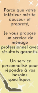 Photo de galerie - Votre intérieur mérite douceur et propreté, je vous propose mes services pour l'entretien de votre logement.
Fiable, sérieuse, discrète sont les principales qualités pour chouchouter votre domicile.
A bientôt.