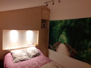 Photo de galerie - Création d'un mur en lambris avec isolation et placard intégré dans une chambre