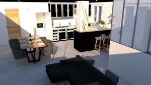 Photo de galerie - Projet construction d'une maison de  150m2 sur deux étages - OpenSpace de 50m2 situé au RDC >> Entrée, cuisine, salon & salle à manger